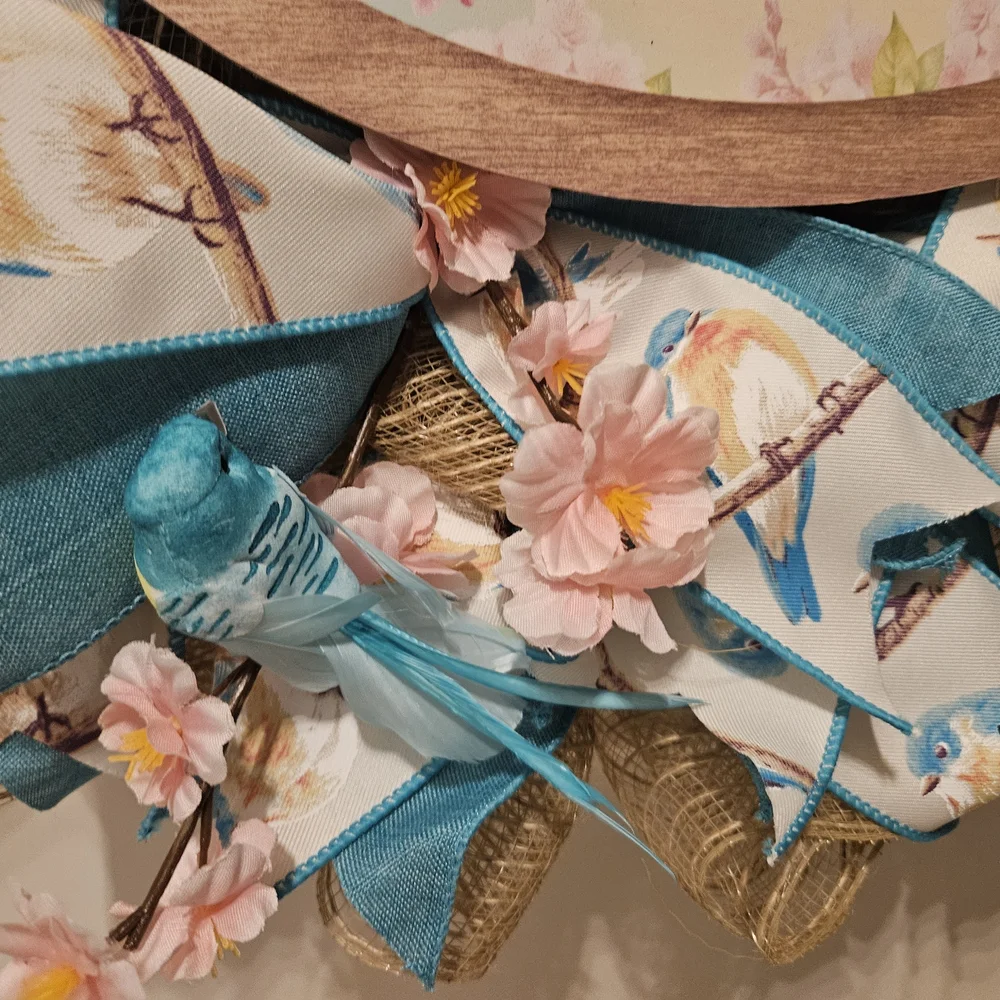 Hand Crafted Blue and Gold Spring Wreath